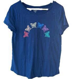 Loft Outlet Navy Blue Tee With Butterfly Rainbow Medium